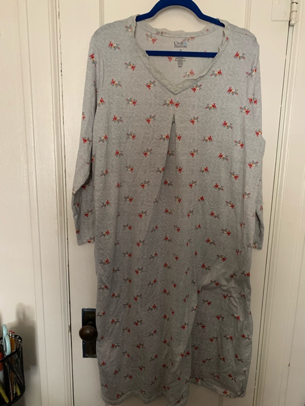 Croft & Barrow Gray Nightgown with Red Print